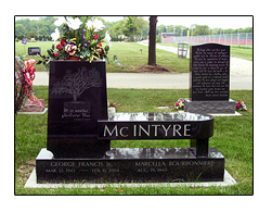 Picture of Granite Memorial Bench Designed by the Iowa Memorial Granite Company and Set Above a Grave in an Iowa Cemetery.